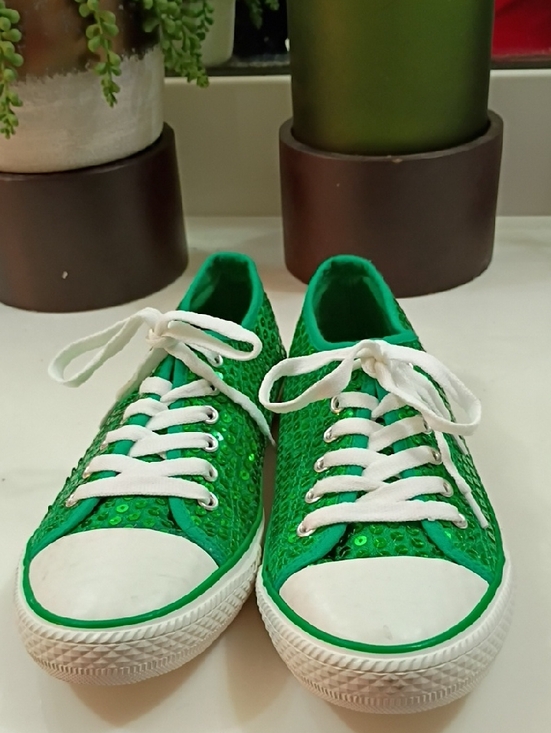 Converse Shoes - Converse Green Sequin Low-Top Sneakers